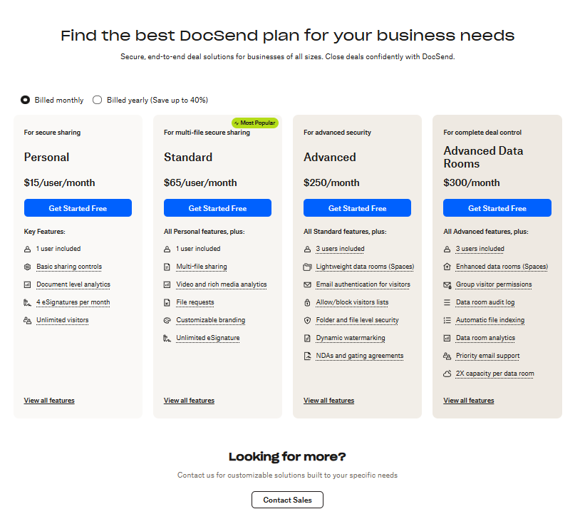 DocSend pricing plans