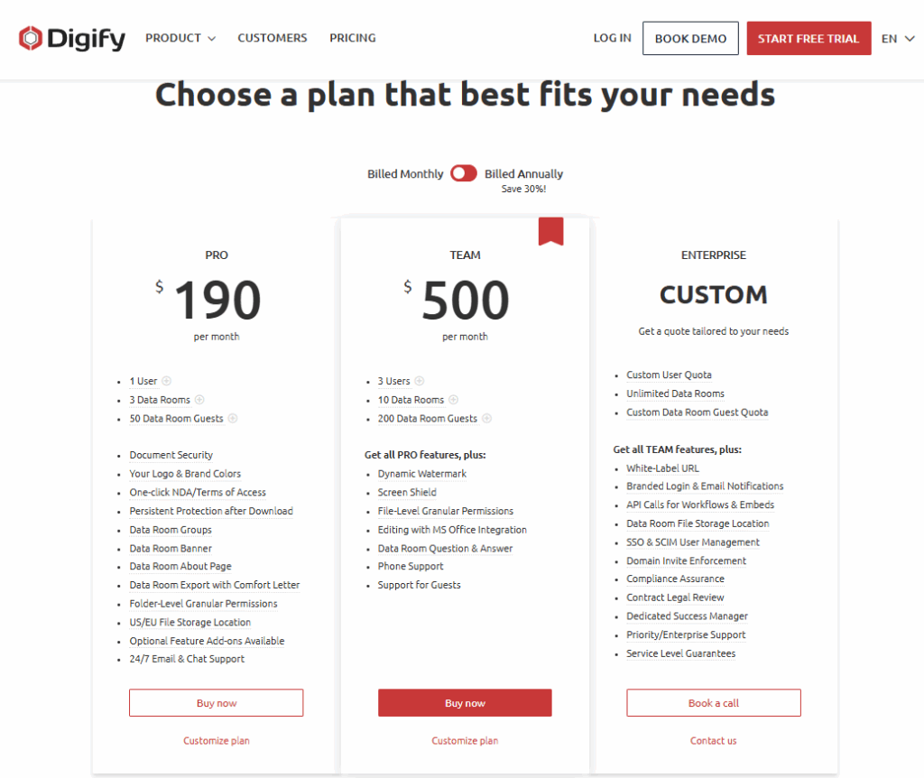 Digify pricing plans